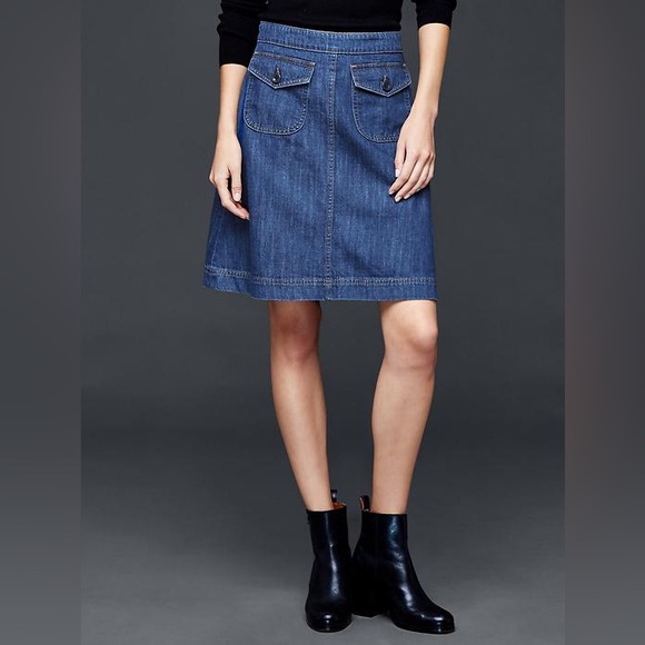 BNWOT GAP 1969 100% Cotton Denim Flap Pocket A-Line Skirt Medium Wash Size 24 - Picture 2 of 12